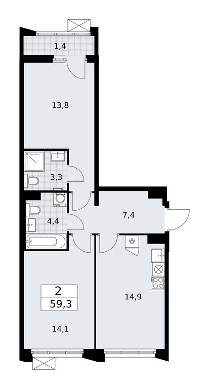 1-BD Apartment Sale, 59.3 sq. m. at Desnarechie, kvartal № 23, Desyonovskoye Settlement, Moscow, Russia #1