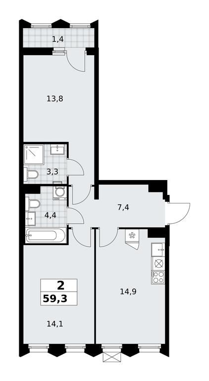 1-BD Apartment Sale, 59.3 sq. m. at Desnarechie, kvartal № 23, Desyonovskoye Settlement, Moscow, Russia #2 1-BD Apartment Sale, 59.3 sq. m. at Desnarechie, kvartal № 23, Desyonovskoye Settlement, Moscow, Russia #2