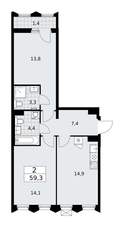 1-BD Apartment Sale, 59.3 sq. m. at Desnarechie, kvartal № 23, Desyonovskoye Settlement, Moscow, Russia #1 1-BD Apartment Sale, 59.3 sq. m. at Desnarechie, kvartal № 23, Desyonovskoye Settlement, Moscow, Russia #1