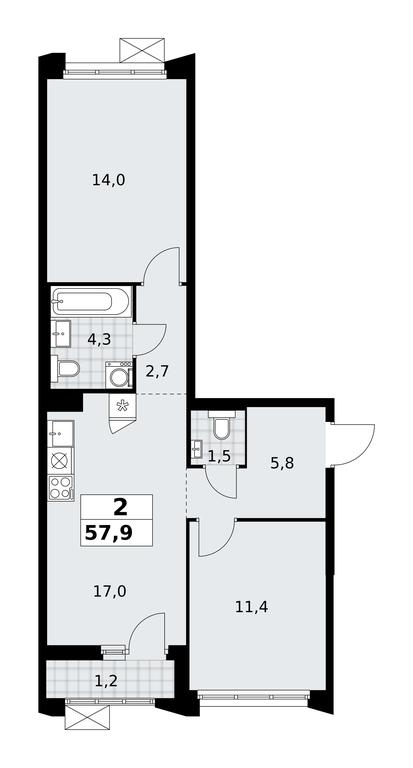 1-BD Apartment Sale, 57.9 sq. m. at Desnarechie, kvartal № 23, Desyonovskoye Settlement, Moscow, Russia #2