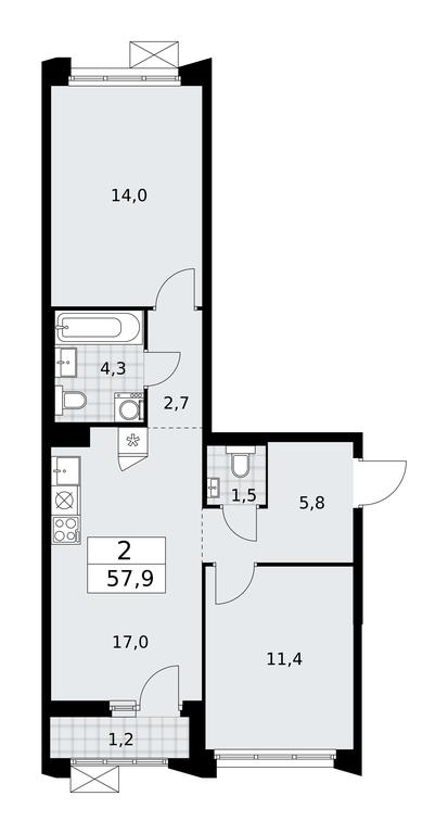 1-BD Apartment Sale, 57.9 sq. m. at Desnarechie, kvartal № 23, Desyonovskoye Settlement, Moscow, Russia #1