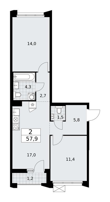 1-BD Apartment Sale, 57.9 sq. m. at Desnarechie, kvartal № 23, Desyonovskoye Settlement, Moscow, Russia #1