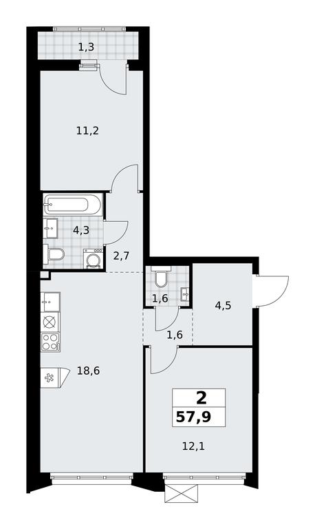 1-BD Apartment Sale, 57.9平方米 at Desnarechie, kvartal № 23, Desyonovskoye Settlement, Moscow, Russia #2 1-BD Apartment Sale, 57.9平方米 at Desnarechie, kvartal № 23, Desyonovskoye Settlement, Moscow, Russia #2