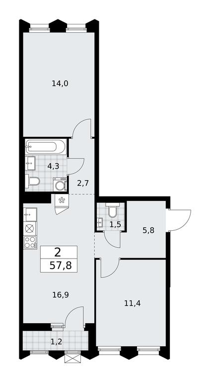 1-BD Apartment Sale, 57.8 sq. m. at Desnarechie, kvartal № 23, Desyonovskoye Settlement, Moscow, Russia #1