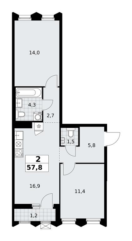 1-BD Apartment Sale, 57.8 sq. m. at Desnarechie, kvartal № 23, Desyonovskoye Settlement, Moscow, Russia #2