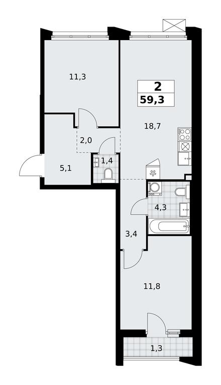 1-BD Apartment Sale, 59.3平方米 at Desnarechie, kvartal № 23, Desyonovskoye Settlement, Moscow, Russia #2 1-BD Apartment Sale, 59.3平方米 at Desnarechie, kvartal № 23, Desyonovskoye Settlement, Moscow, Russia #2