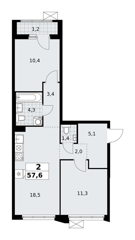 1-BD Apartment Sale, 57.6 sq. m. at Desnarechie, kvartal № 23, Desyonovskoye Settlement, Moscow, Russia #2 1-BD Apartment Sale, 57.6 sq. m. at Desnarechie, kvartal № 23, Desyonovskoye Settlement, Moscow, Russia #2
