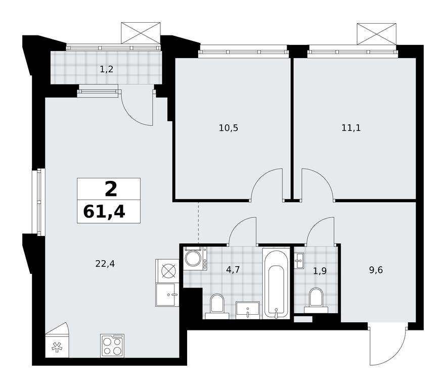 1-BD Apartment Sale, 61.4平方米 at Desnarechie, kvartal № 23, Desyonovskoye Settlement, Moscow, Russia #2