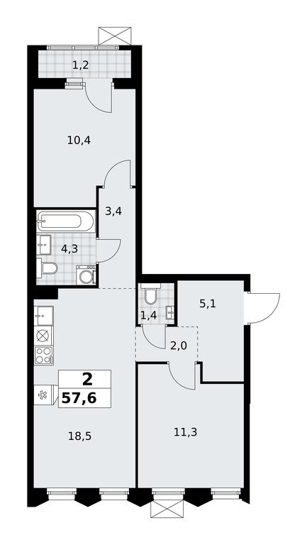 1-BD Apartment Sale, 57.6 sq. m. at Desnarechie, kvartal № 23, Desyonovskoye Settlement, Moscow, Russia #2 1-BD Apartment Sale, 57.6 sq. m. at Desnarechie, kvartal № 23, Desyonovskoye Settlement, Moscow, Russia #2