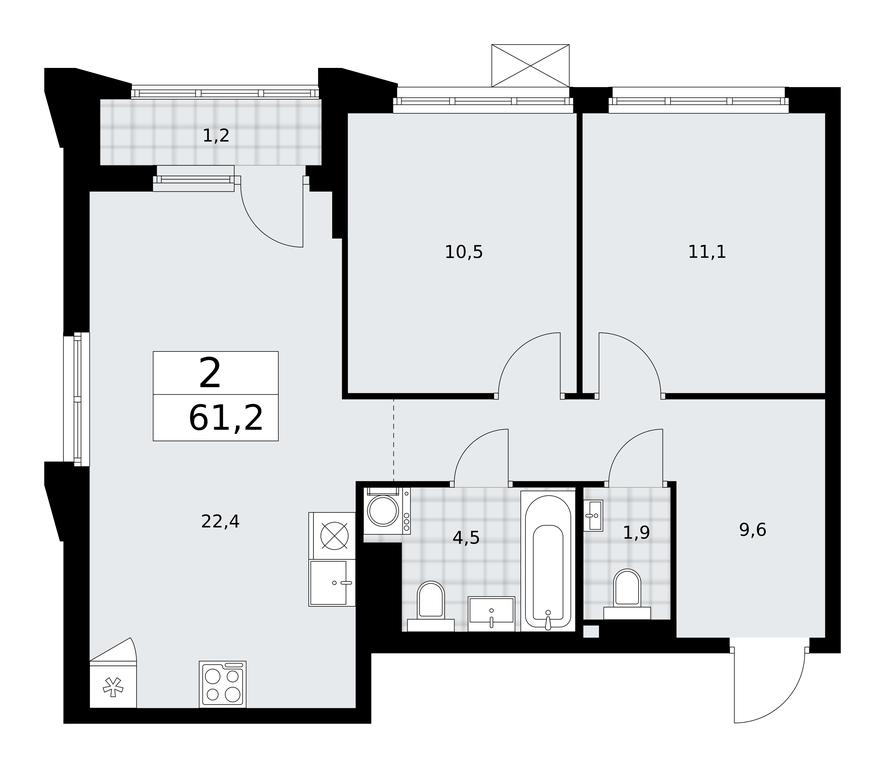 1-BD Apartment Sale, 61.2 sq. m. at Desnarechie, kvartal № 23, Desyonovskoye Settlement, Moscow, Russia #1