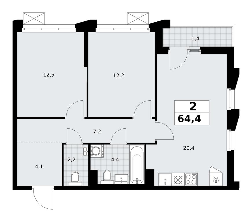 1-BD Apartment Sale, 64.4平方米 at Desnarechie, kvartal № 23, Desyonovskoye Settlement, Moscow, Russia #2 1-BD Apartment Sale, 64.4平方米 at Desnarechie, kvartal № 23, Desyonovskoye Settlement, Moscow, Russia #2
