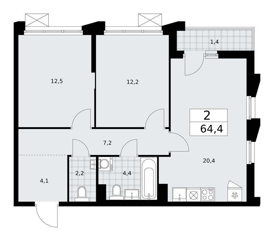 1-BD Apartment Sale, 64.4平方米 at Desnarechie, kvartal № 23, Desyonovskoye Settlement, Moscow, Russia #1 1-BD Apartment Sale, 64.4平方米 at Desnarechie, kvartal № 23, Desyonovskoye Settlement, Moscow, Russia #1
