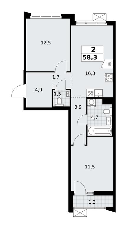 1-BD Apartment Sale, 58.3 sq. m. at Desnarechie, kvartal № 23, Desyonovskoye Settlement, Moscow, Russia #2