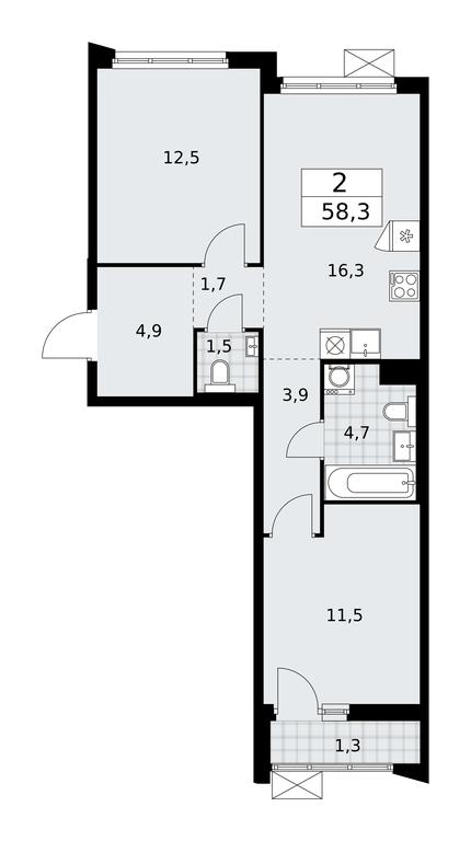1-BD Apartment Sale, 58.3 sq. m. at Desnarechie, kvartal № 23, Desyonovskoye Settlement, Moscow, Russia #1