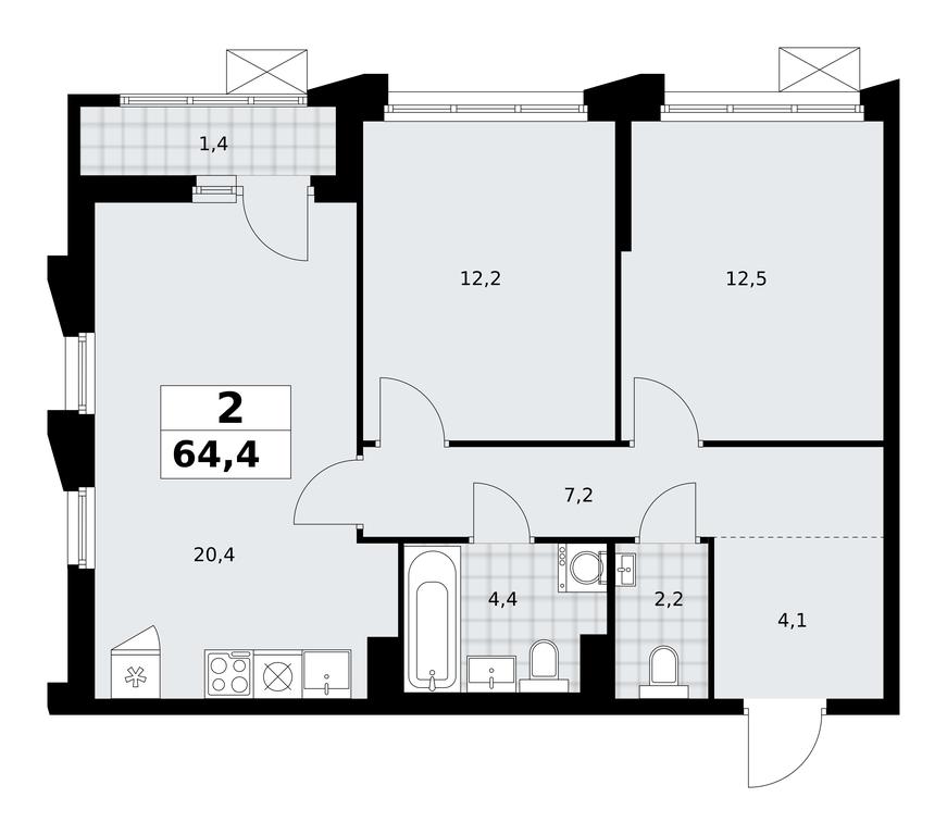 1-BD Apartment Sale, 64.4 sq. m. at Desnarechie, kvartal № 23, Desyonovskoye Settlement, Moscow, Russia #2 1-BD Apartment Sale, 64.4 sq. m. at Desnarechie, kvartal № 23, Desyonovskoye Settlement, Moscow, Russia #2