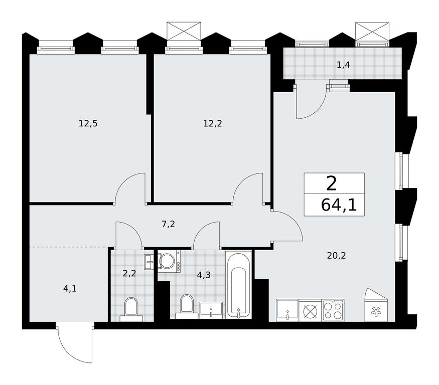 1-BD Apartment Sale, 64.1 sq. m. at Desnarechie, kvartal № 23, Desyonovskoye Settlement, Moscow, Russia #1