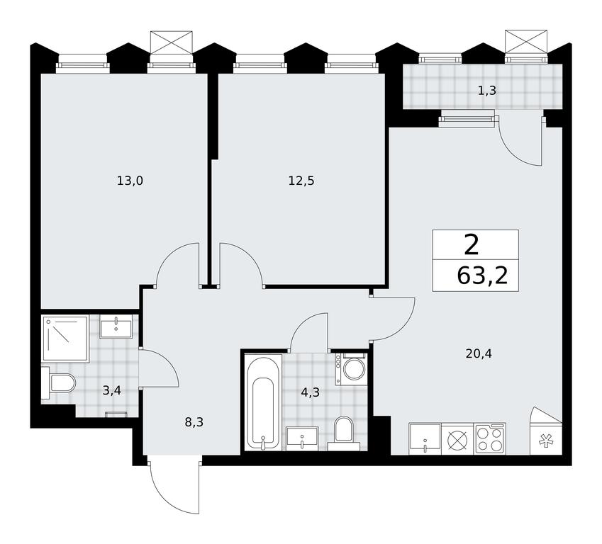 1-BD Apartment Sale, 63.2平方米 at Desnarechie, kvartal № 23, Desyonovskoye Settlement, Moscow, Russia #1 1-BD Apartment Sale, 63.2平方米 at Desnarechie, kvartal № 23, Desyonovskoye Settlement, Moscow, Russia #1