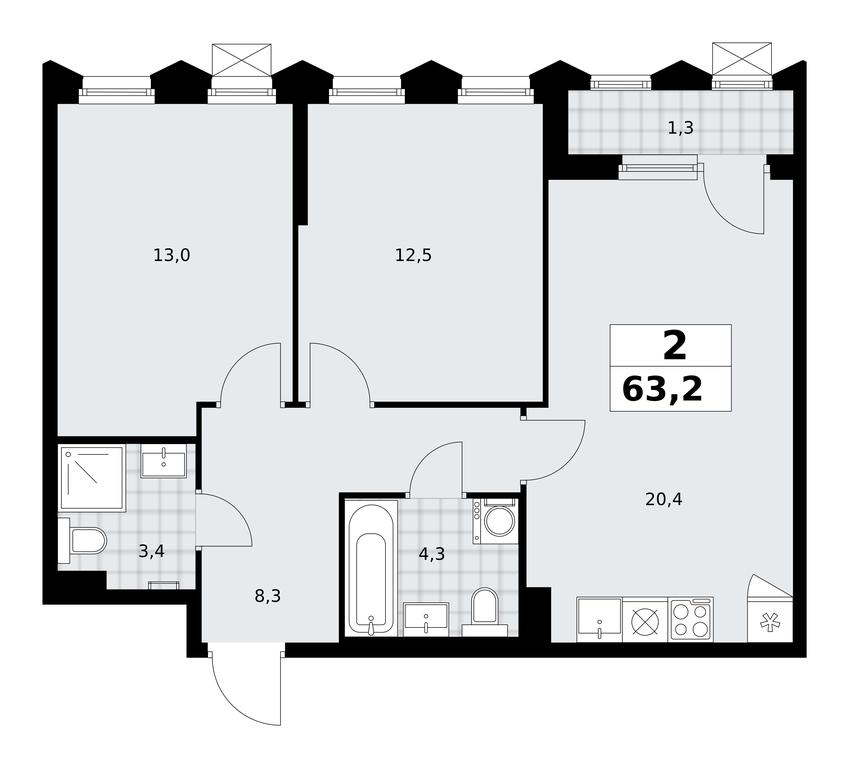 1-BD Apartment Sale, 63.2平方米 at Desnarechie, kvartal № 23, Desyonovskoye Settlement, Moscow, Russia #2 1-BD Apartment Sale, 63.2平方米 at Desnarechie, kvartal № 23, Desyonovskoye Settlement, Moscow, Russia #2
