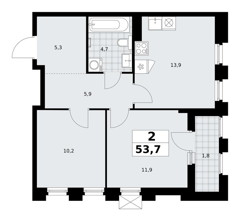 1-BD Apartment Sale, 53.7 sq. m. at Desnarechie, kvartal № 23, Desyonovskoye Settlement, Moscow, Russia #2