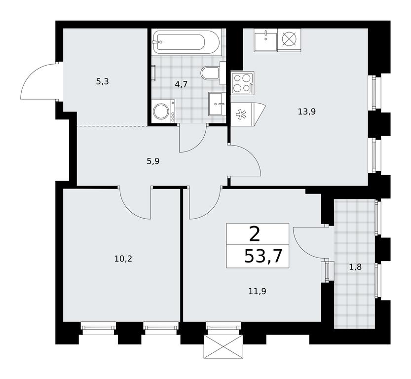 1-BD Apartment Sale, 53.7 sq. m. at Desnarechie, kvartal № 23, Desyonovskoye Settlement, Moscow, Russia #1