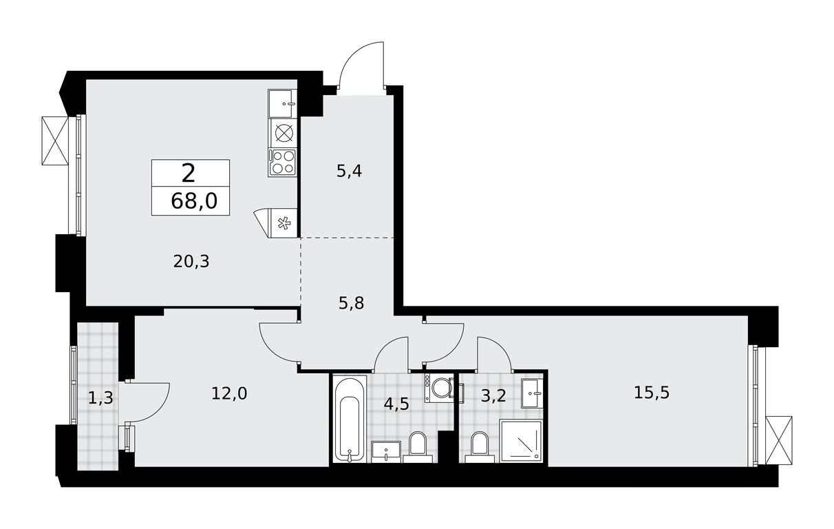 1-BD Apartment Sale, 68平方米 at Desnarechie, kvartal № 23, Desyonovskoye Settlement, Moscow, Russia #1