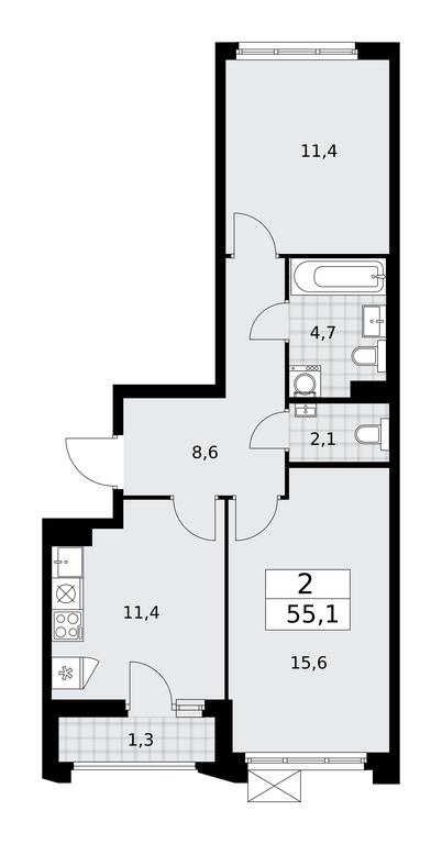 1-BD Apartment Sale, 55.1 sq. m. at Desnarechie, kvartal № 23, Desyonovskoye Settlement, Moscow, Russia #1