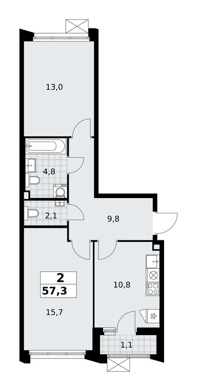 1-BD Apartment Sale, 57.3 sq. m. at Desnarechie, kvartal № 23, Desyonovskoye Settlement, Moscow, Russia #2