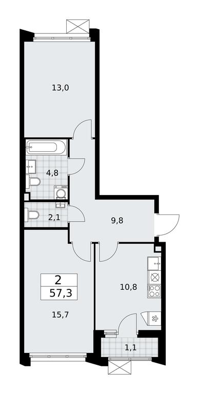 1-BD Apartment Sale, 57.3 sq. m. at Desnarechie, kvartal № 23, Desyonovskoye Settlement, Moscow, Russia #1