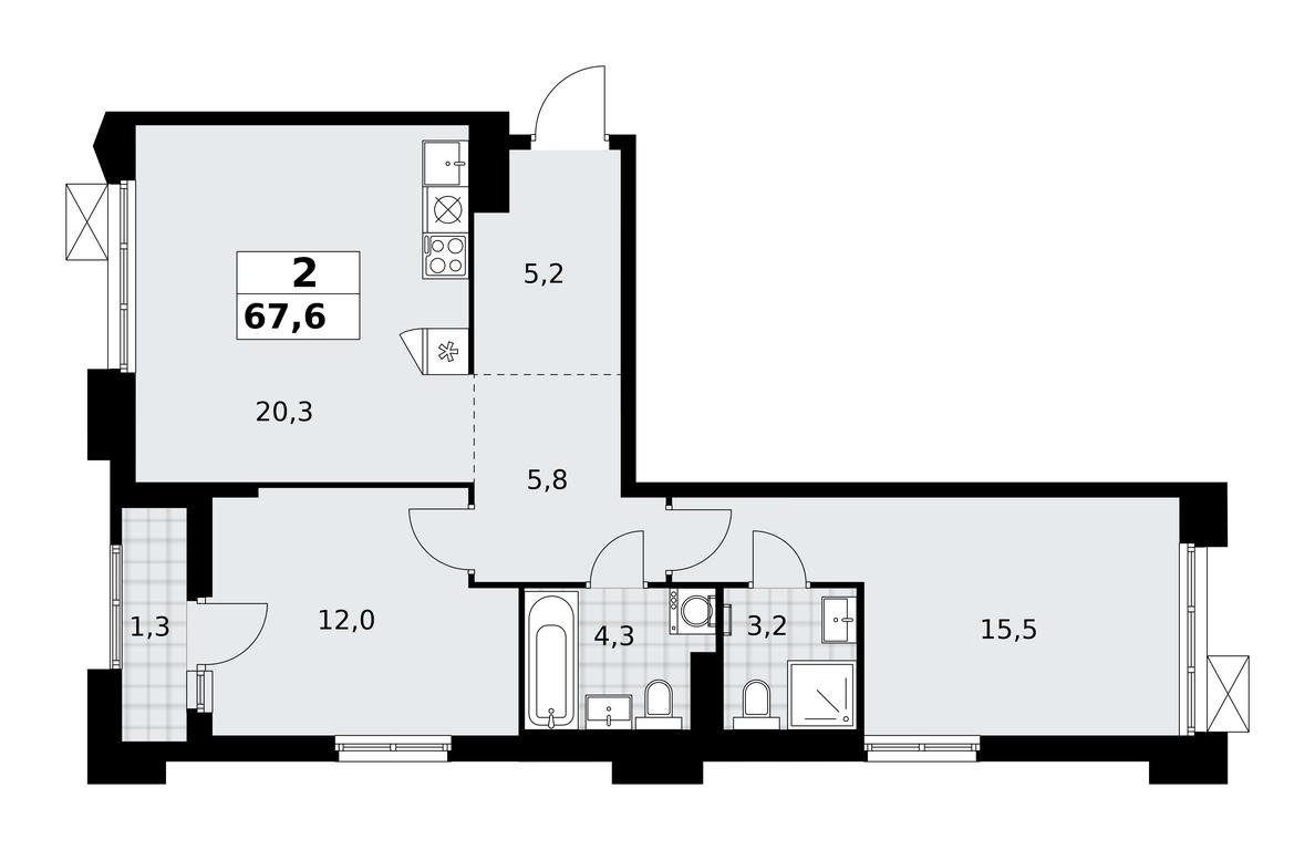 1-BD Apartment Sale, 67.6 sq. m. at Desnarechie, kvartal № 23, Desyonovskoye Settlement, Moscow, Russia #2