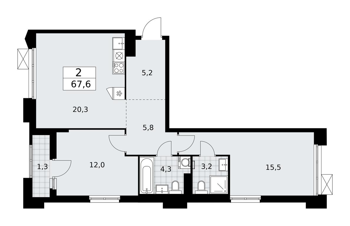 1-BD Apartment Sale, 67.6 sq. m. at Desnarechie, kvartal № 23, Desyonovskoye Settlement, Moscow, Russia #1