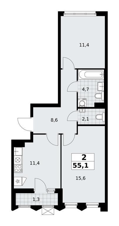 1-BD Apartment Sale, 55.1 sq. m. at Desnarechie, kvartal № 23, Desyonovskoye Settlement, Moscow, Russia #2 1-BD Apartment Sale, 55.1 sq. m. at Desnarechie, kvartal № 23, Desyonovskoye Settlement, Moscow, Russia #2