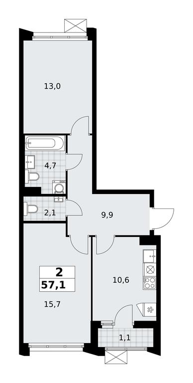 1-BD Apartment Sale, 57.1 sq. m. at Desnarechie, kvartal № 23, Desyonovskoye Settlement, Moscow, Russia #2 1-BD Apartment Sale, 57.1 sq. m. at Desnarechie, kvartal № 23, Desyonovskoye Settlement, Moscow, Russia #2
