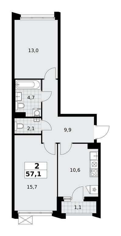 1-BD Apartment Sale, 57.1 sq. m. at Desnarechie, kvartal № 23, Desyonovskoye Settlement, Moscow, Russia #2 1-BD Apartment Sale, 57.1 sq. m. at Desnarechie, kvartal № 23, Desyonovskoye Settlement, Moscow, Russia #2