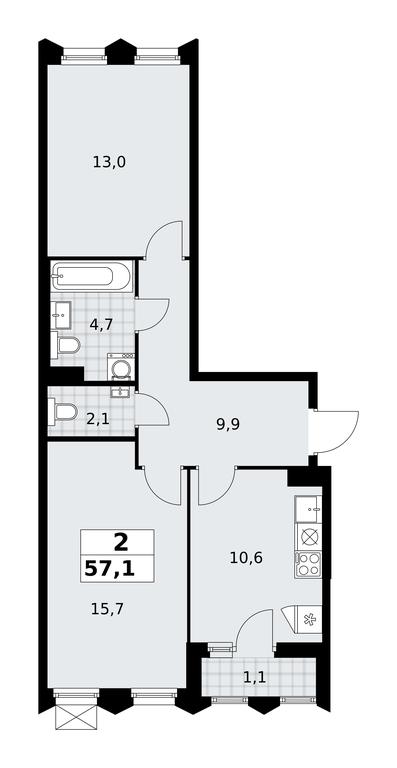 1-BD Apartment Sale, 57.1 sq. m. at Desnarechie, kvartal № 23, Desyonovskoye Settlement, Moscow, Russia #2 1-BD Apartment Sale, 57.1 sq. m. at Desnarechie, kvartal № 23, Desyonovskoye Settlement, Moscow, Russia #2