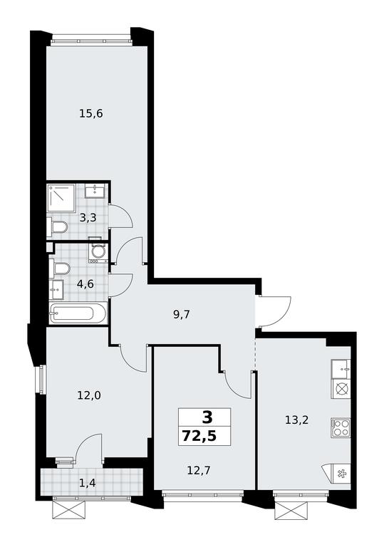 2-BD Apartment Sale, 72.5平方米 at Desnarechie, kvartal № 23, Desyonovskoye Settlement, Moscow, Russia #2