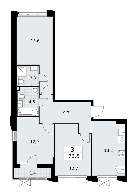 2-BD Apartment Sale, 72.5平方米 at Desnarechie, kvartal № 23, Desyonovskoye Settlement, Moscow, Russia #1