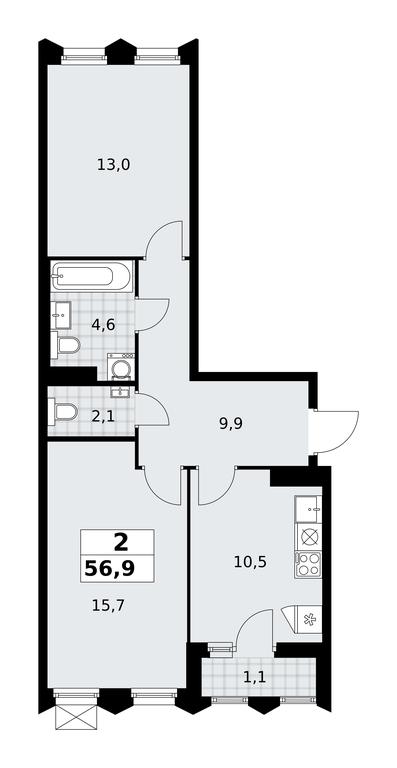 1-BD Apartment Sale, 56.9 sq. m. at Desnarechie, kvartal № 23, Desyonovskoye Settlement, Moscow, Russia #2