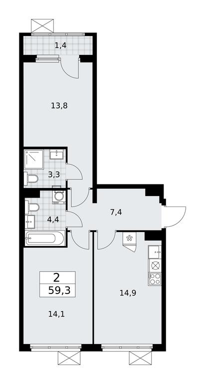 1-BD Apartment Sale, 59.3 sq. m. at Desnarechie, kvartal № 23, Desyonovskoye Settlement, Moscow, Russia #1 1-BD Apartment Sale, 59.3 sq. m. at Desnarechie, kvartal № 23, Desyonovskoye Settlement, Moscow, Russia #1