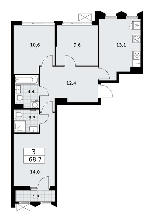 2-BD Apartment Sale, 68.7平方米 at Desnarechie, kvartal № 23, Desyonovskoye Settlement, Moscow, Russia #1