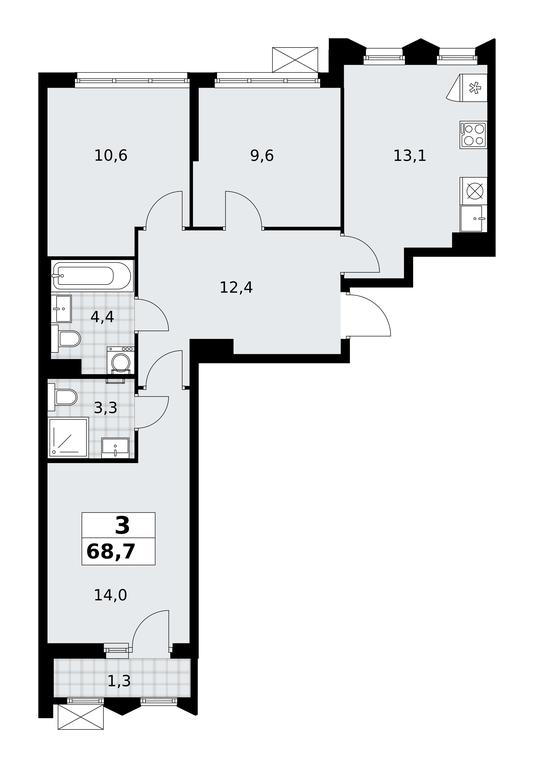 2-BD Apartment Sale, 68.7平方米 at Desnarechie, kvartal № 23, Desyonovskoye Settlement, Moscow, Russia #2