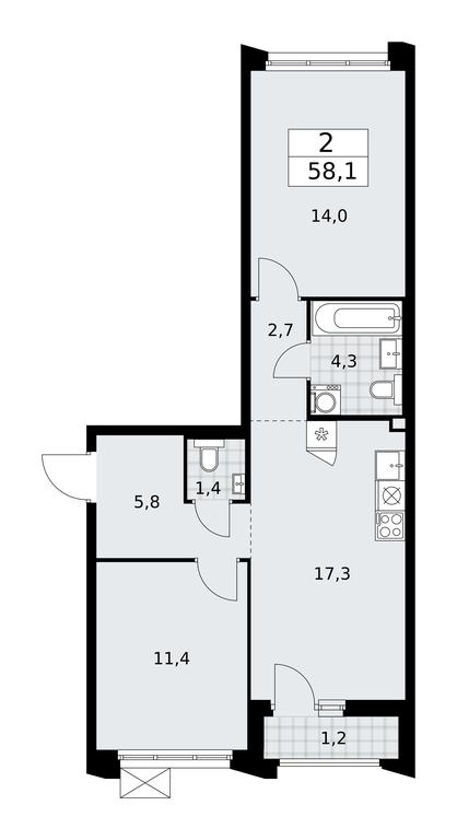 1-BD Apartment Sale, 58.1平方米 at Desnarechie, kvartal № 23, Desyonovskoye Settlement, Moscow, Russia #1 1-BD Apartment Sale, 58.1平方米 at Desnarechie, kvartal № 23, Desyonovskoye Settlement, Moscow, Russia #1