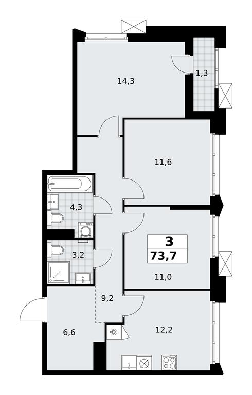 2-BD Apartment Sale, 73.7平方米 at Desnarechie, kvartal № 23, Desyonovskoye Settlement, Moscow, Russia #2 2-BD Apartment Sale, 73.7平方米 at Desnarechie, kvartal № 23, Desyonovskoye Settlement, Moscow, Russia #2