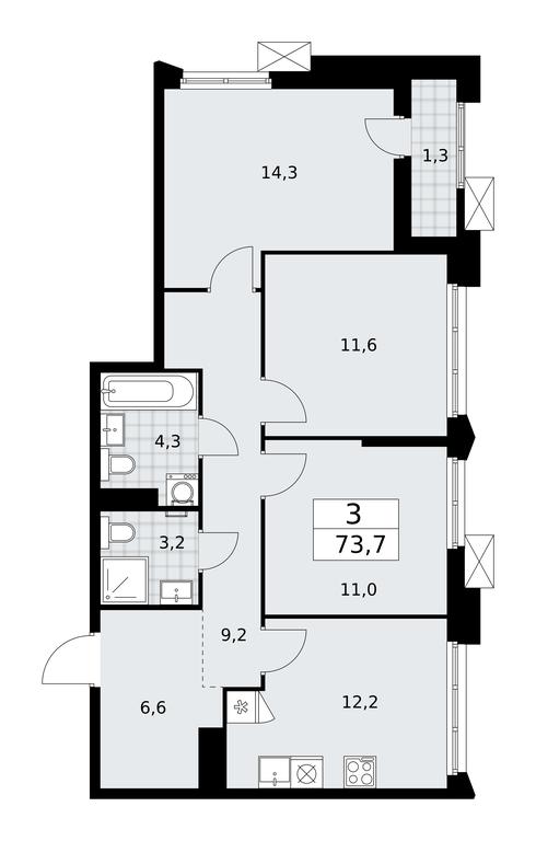 2-BD Apartment Sale, 73.7平方米 at Desnarechie, kvartal № 23, Desyonovskoye Settlement, Moscow, Russia #1 2-BD Apartment Sale, 73.7平方米 at Desnarechie, kvartal № 23, Desyonovskoye Settlement, Moscow, Russia #1