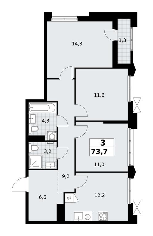 2-BD Apartment Sale, 73.7 sq. m. at Desnarechie, kvartal № 23, Desyonovskoye Settlement, Moscow, Russia #2 2-BD Apartment Sale, 73.7 sq. m. at Desnarechie, kvartal № 23, Desyonovskoye Settlement, Moscow, Russia #2
