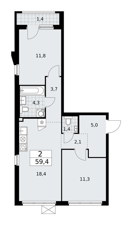 1-BD Apartment Sale, 59.4 sq. m. at Desnarechie, kvartal № 23, Desyonovskoye Settlement, Moscow, Russia #1