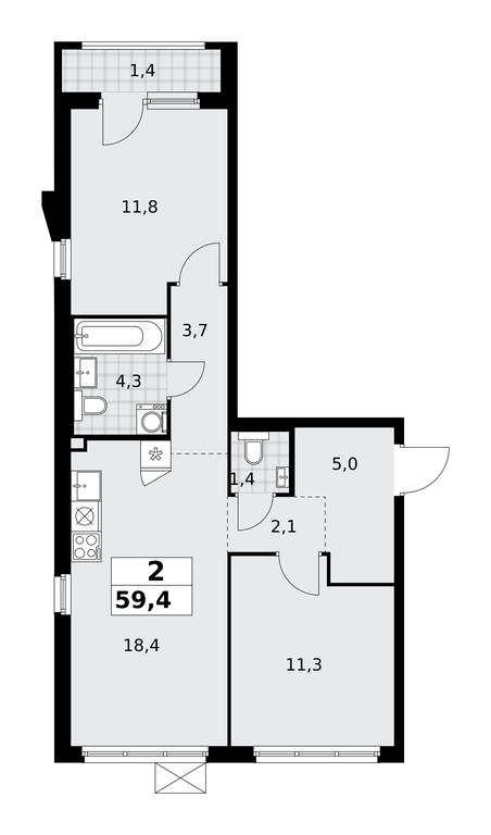 1-BD Apartment Sale, 59.4 sq. m. at Desnarechie, kvartal № 23, Desyonovskoye Settlement, Moscow, Russia #2