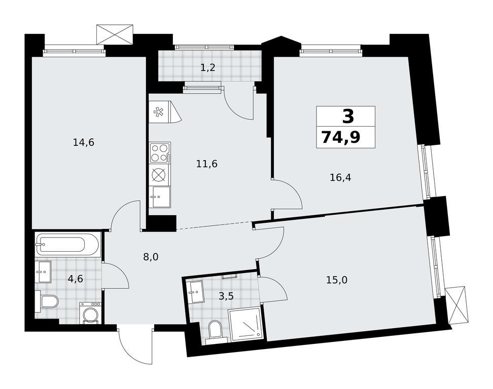 2-BD Apartment Sale, 74.9平方米 at Desnarechie, kvartal № 23, Desyonovskoye Settlement, Moscow, Russia #2 2-BD Apartment Sale, 74.9平方米 at Desnarechie, kvartal № 23, Desyonovskoye Settlement, Moscow, Russia #2