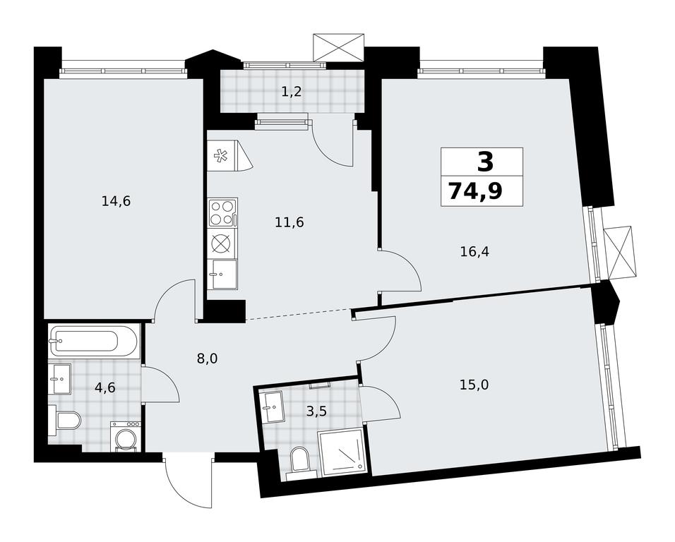 2-BD Apartment Sale, 74.9 sq. m. at Desnarechie, kvartal № 23, Desyonovskoye Settlement, Moscow, Russia #2 2-BD Apartment Sale, 74.9 sq. m. at Desnarechie, kvartal № 23, Desyonovskoye Settlement, Moscow, Russia #2