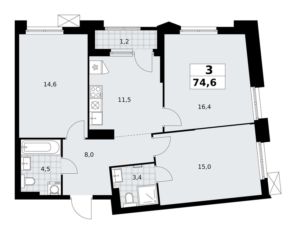 2-BD Apartment Sale, 74.6 sq. m. at Desnarechie, kvartal № 23, Desyonovskoye Settlement, Moscow, Russia #2 2-BD Apartment Sale, 74.6 sq. m. at Desnarechie, kvartal № 23, Desyonovskoye Settlement, Moscow, Russia #2