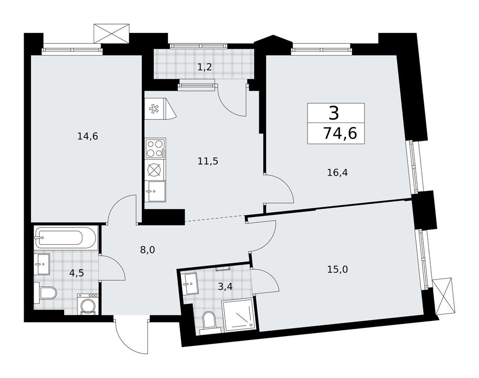 2-BD Apartment Sale, 74.6 sq. m. at Desnarechie, kvartal № 23, Desyonovskoye Settlement, Moscow, Russia #1 2-BD Apartment Sale, 74.6 sq. m. at Desnarechie, kvartal № 23, Desyonovskoye Settlement, Moscow, Russia #1
